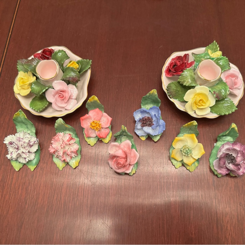 Denton Best Bone China Flower Candle Holders and Flower Figurines England